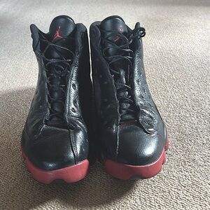 Air Jordan sneakers size 15 black/red leather .